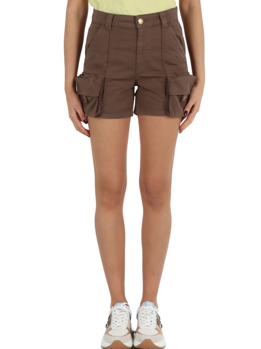 Donna PINKO | Shorts In Cotone Stretch Porta Con Tasche Cargo Marrone