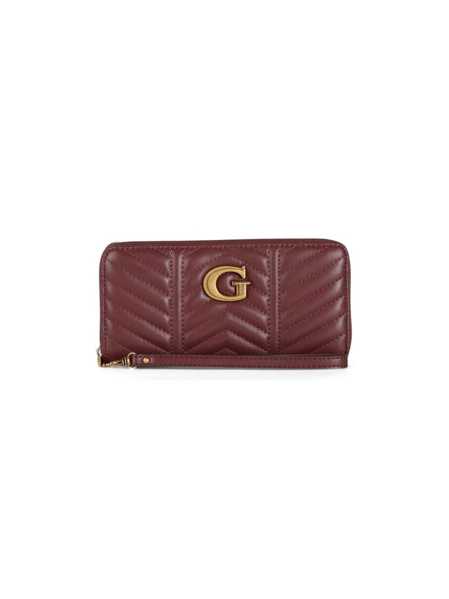 Donna GUESS | Portafoglio Trapuntato Lovide Con Placca Logo Bordeaux