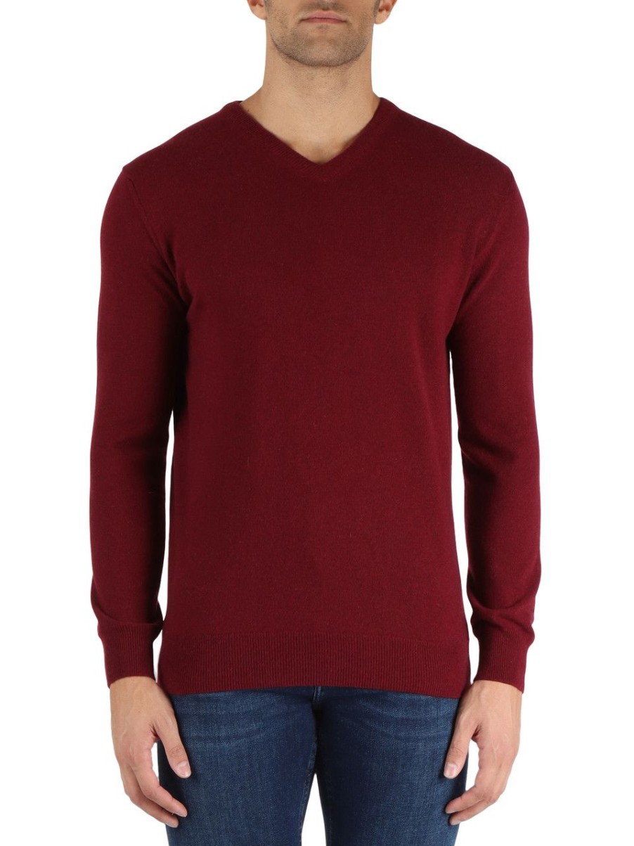 Uomo REFABRICS | Maglia Collo A V In Cashmere Bordeaux