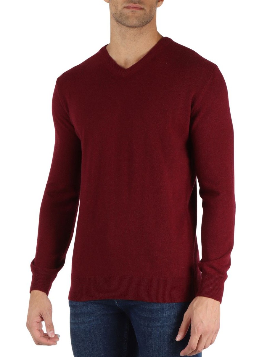 Uomo REFABRICS | Maglia Collo A V In Cashmere Bordeaux