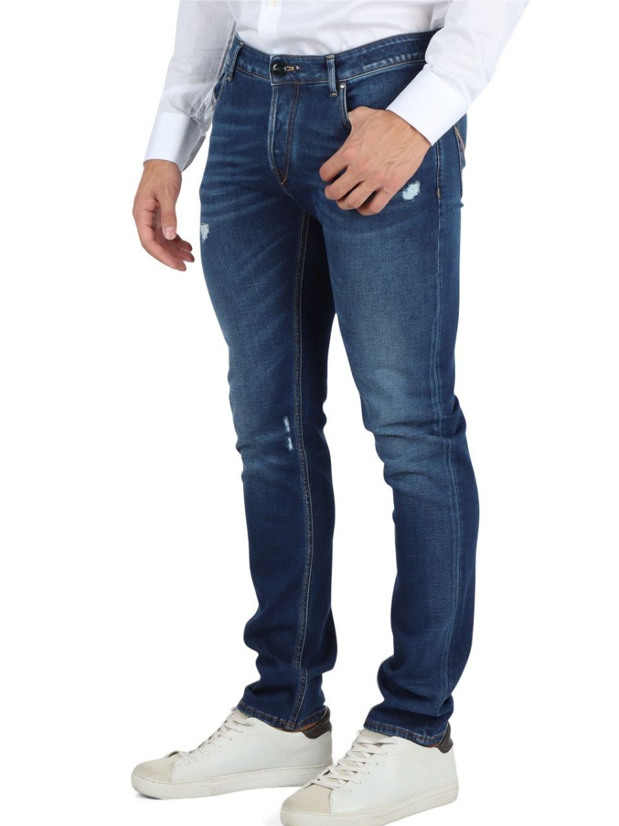 Uomo HANDPICKED | Pantalone Jeans Cinque Tasche Orvieto Effetto Vintage Blu