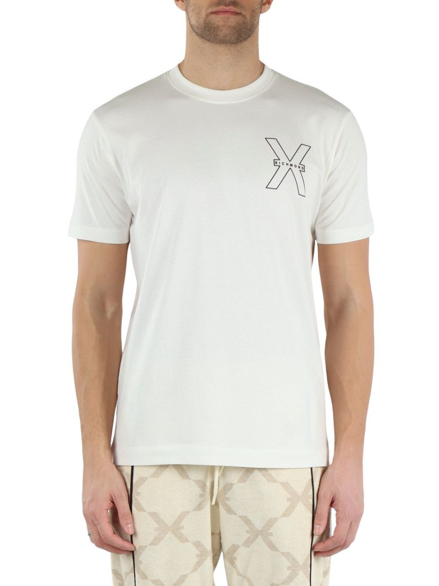 Uomo RICHMOND | Richmond X: T-Shirt In Cotone Pima Con Stampa Logo Panna