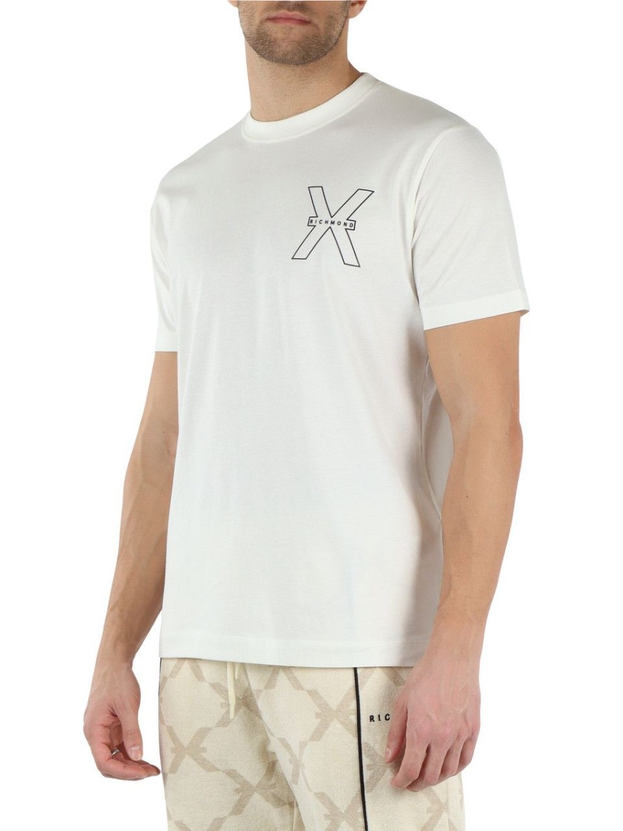 Uomo RICHMOND | Richmond X: T-Shirt In Cotone Pima Con Stampa Logo Panna