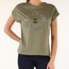 Donna GUESS | T-Shirt In Cotone Con Logo In Strass Verde