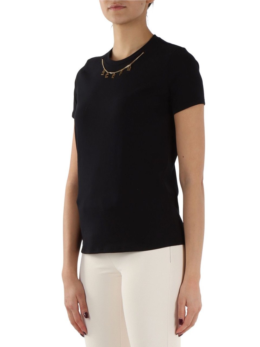 Donna ELISABETTA FRANCHI | T-Shirt In Cotone Con Catena Decorativa Rimovibile Nero