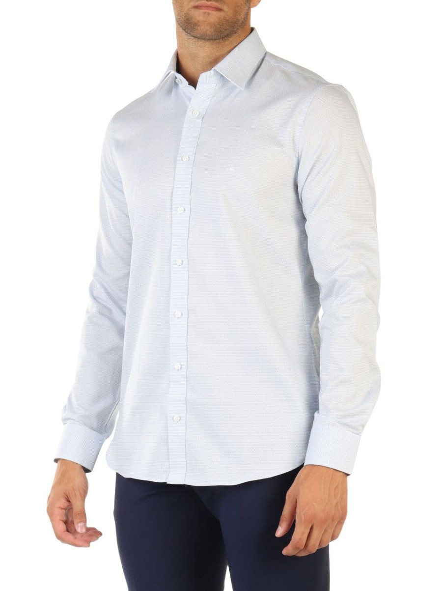 Uomo MICHAEL MICHAEL KORS | Camicia Slim Fit In Cotone Stretch Con Micro Fantasia Blu Chiaro