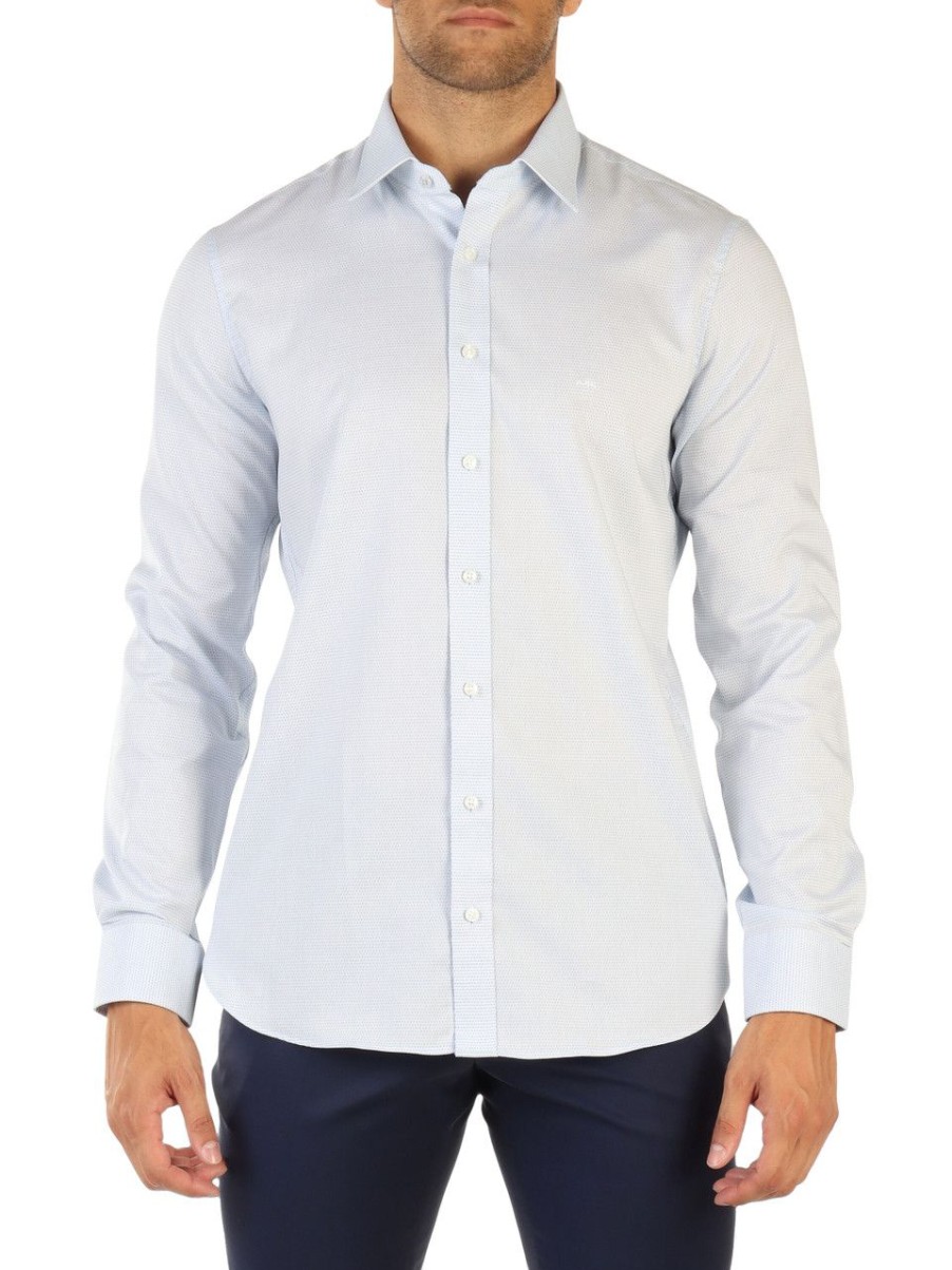 Uomo MICHAEL MICHAEL KORS | Camicia Slim Fit In Cotone Stretch Con Micro Fantasia Blu Chiaro