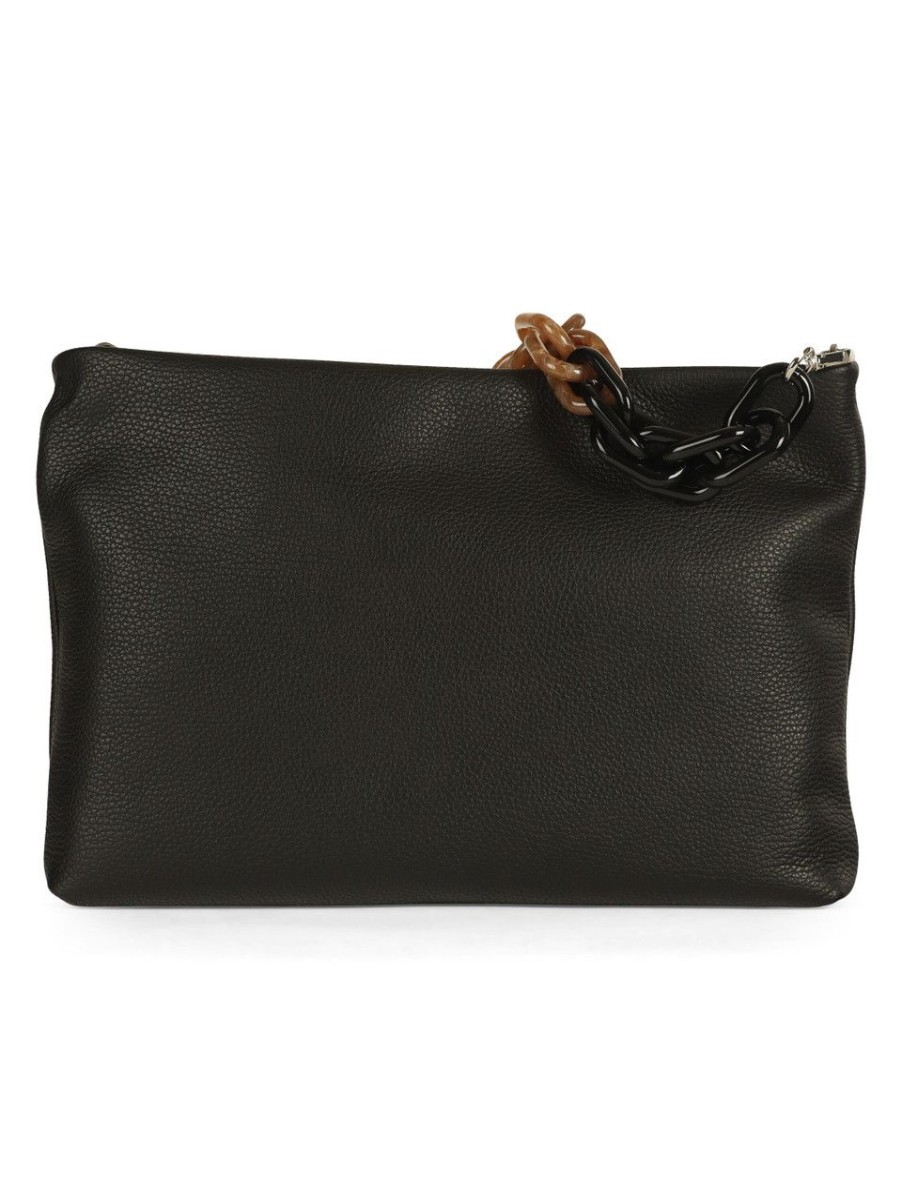 Donna GIANNI CHIARINI | Maxi Pochette In Pelle Martellata Brenda Con Manico In Resina Nero