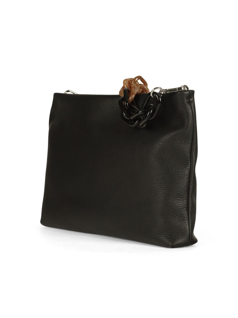 Donna GIANNI CHIARINI | Maxi Pochette In Pelle Martellata Brenda Con Manico In Resina Nero