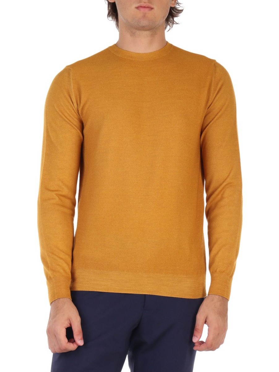 Uomo FAMA | Luxury: Maglia Girocollo In Lana Vergine Merino Extrafine Giallo Scuro