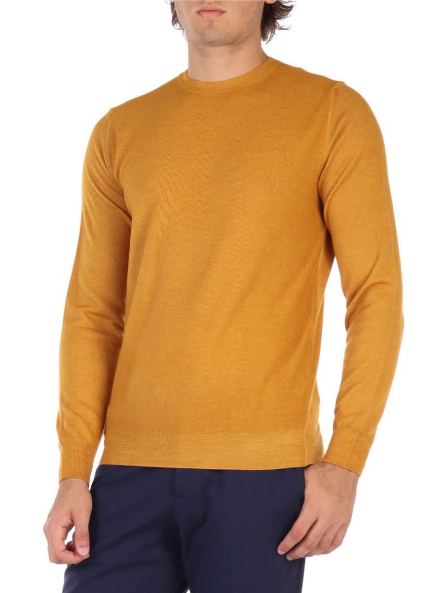 Uomo FAMA | Luxury: Maglia Girocollo In Lana Vergine Merino Extrafine Giallo Scuro