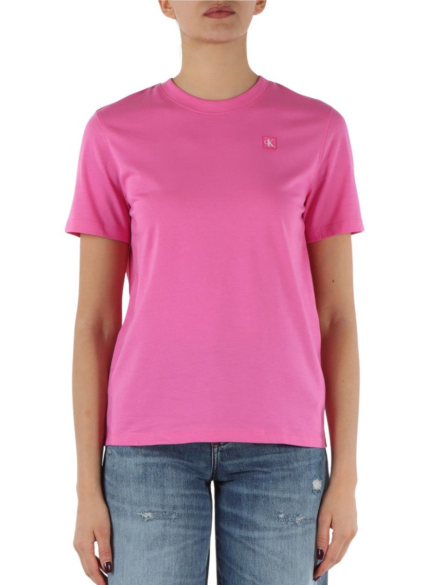 Donna CALVIN KLEIN JEANS | T-Shirt In Cotone Con Patch Logo Frontale Fucsia