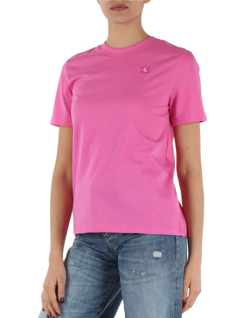 Donna CALVIN KLEIN JEANS | T-Shirt In Cotone Con Patch Logo Frontale Fucsia