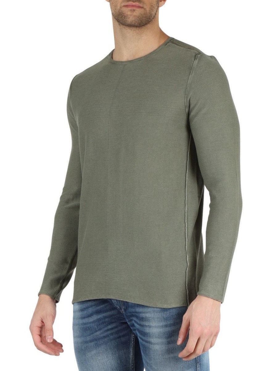 Uomo REPLAY | Maglia In Cotone Con Lavorazione A Rilievo Verde