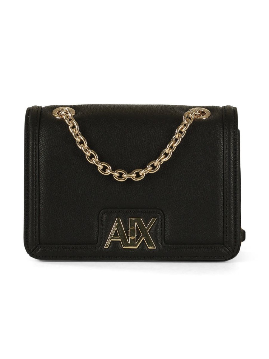 Donna ARMANI EXCHANGE | Borsa A Tracolla Effetto Martellato Con Placca Logo Nero