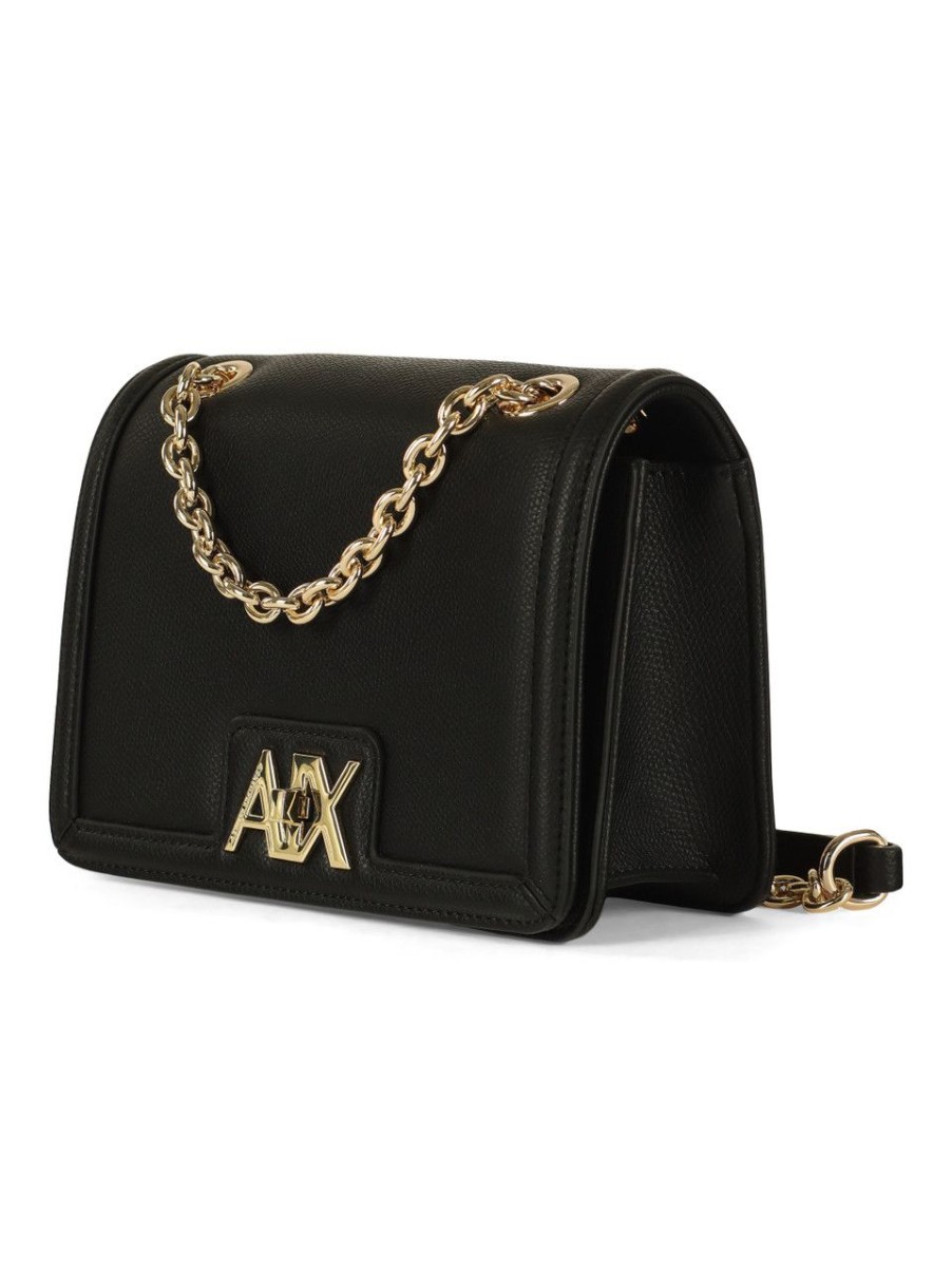 Donna ARMANI EXCHANGE | Borsa A Tracolla Effetto Martellato Con Placca Logo Nero