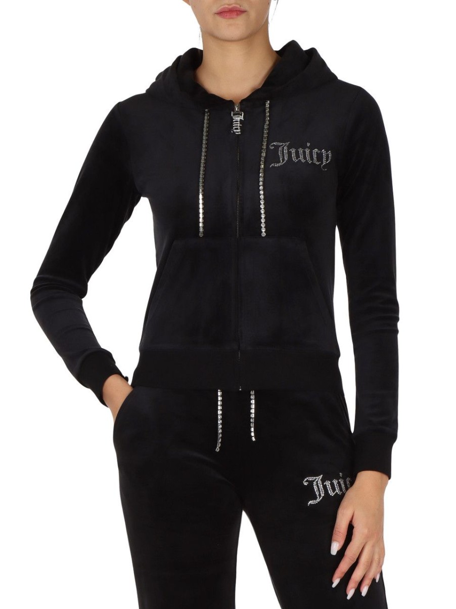 Donna JUICY COUTURE | Felpa In Velluto Robert Con Coulisse In Strass Nero