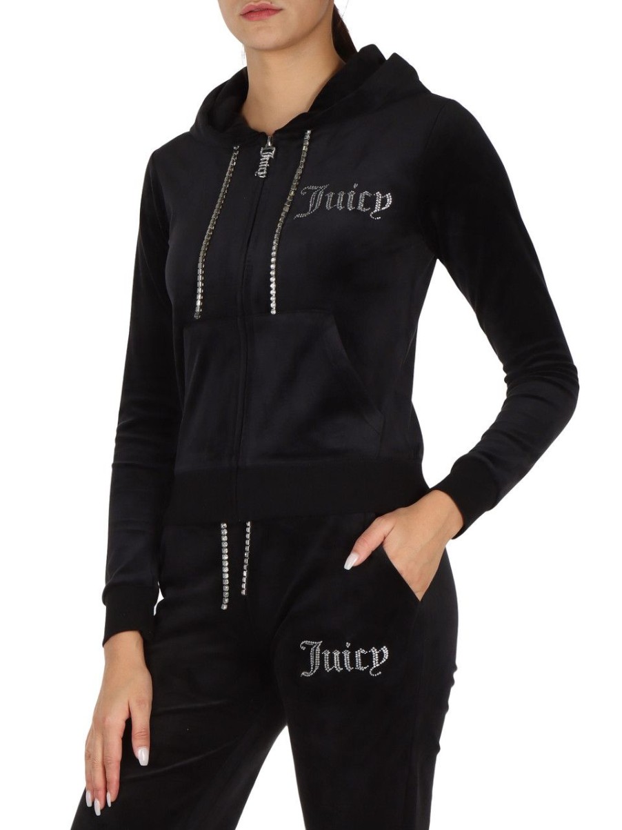 Donna JUICY COUTURE | Felpa In Velluto Robert Con Coulisse In Strass Nero