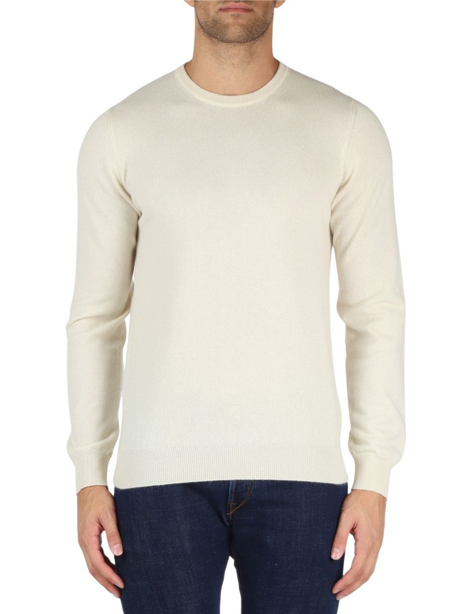 Uomo ALPHA STUDIO | Maglia Girocollo In Cashmere Panna