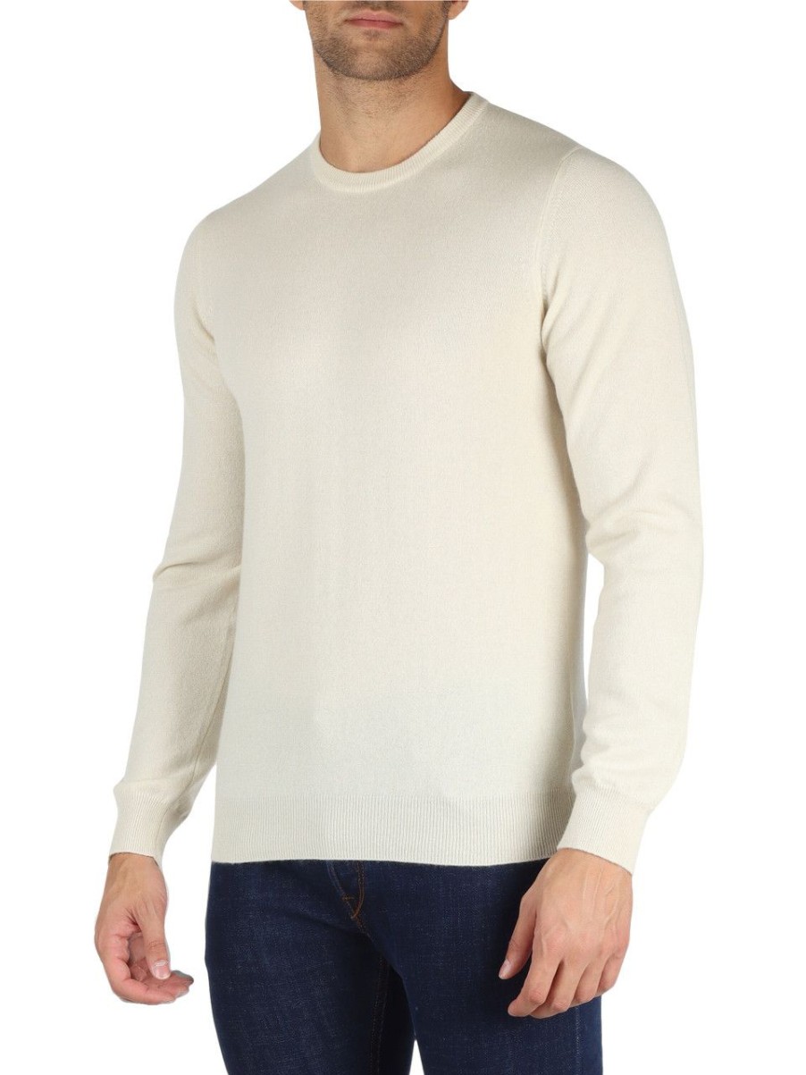 Uomo ALPHA STUDIO | Maglia Girocollo In Cashmere Panna