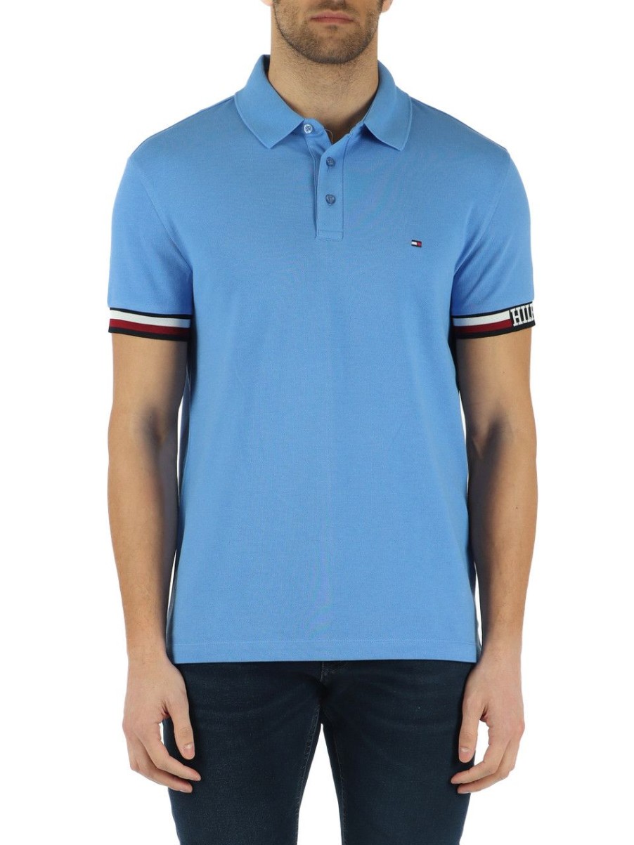 Uomo TOMMY HILFIGER | Polo Slim Fit In Misto Cotone E Viscosa Con Ricamo Logo Azzurro