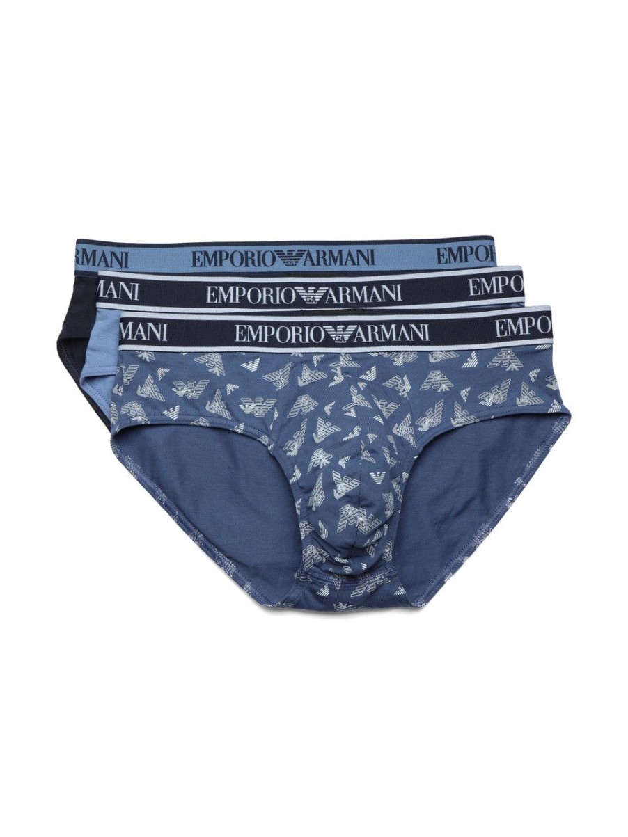 Uomo EMPORIO ARMANI | Il Set Comprende Tre Paia Di Slip Con Elastico Stampa Logo Blu Chiaro