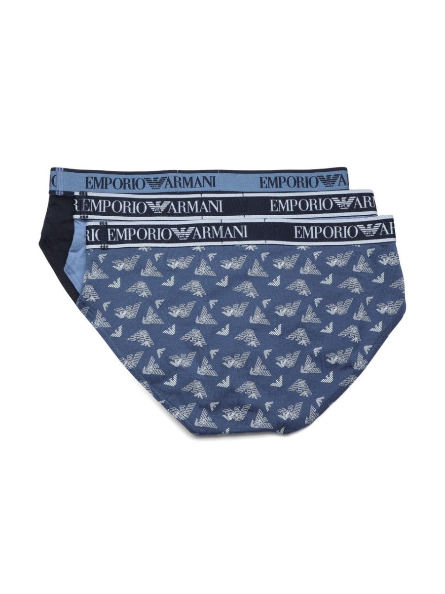 Uomo EMPORIO ARMANI | Il Set Comprende Tre Paia Di Slip Con Elastico Stampa Logo Blu Chiaro