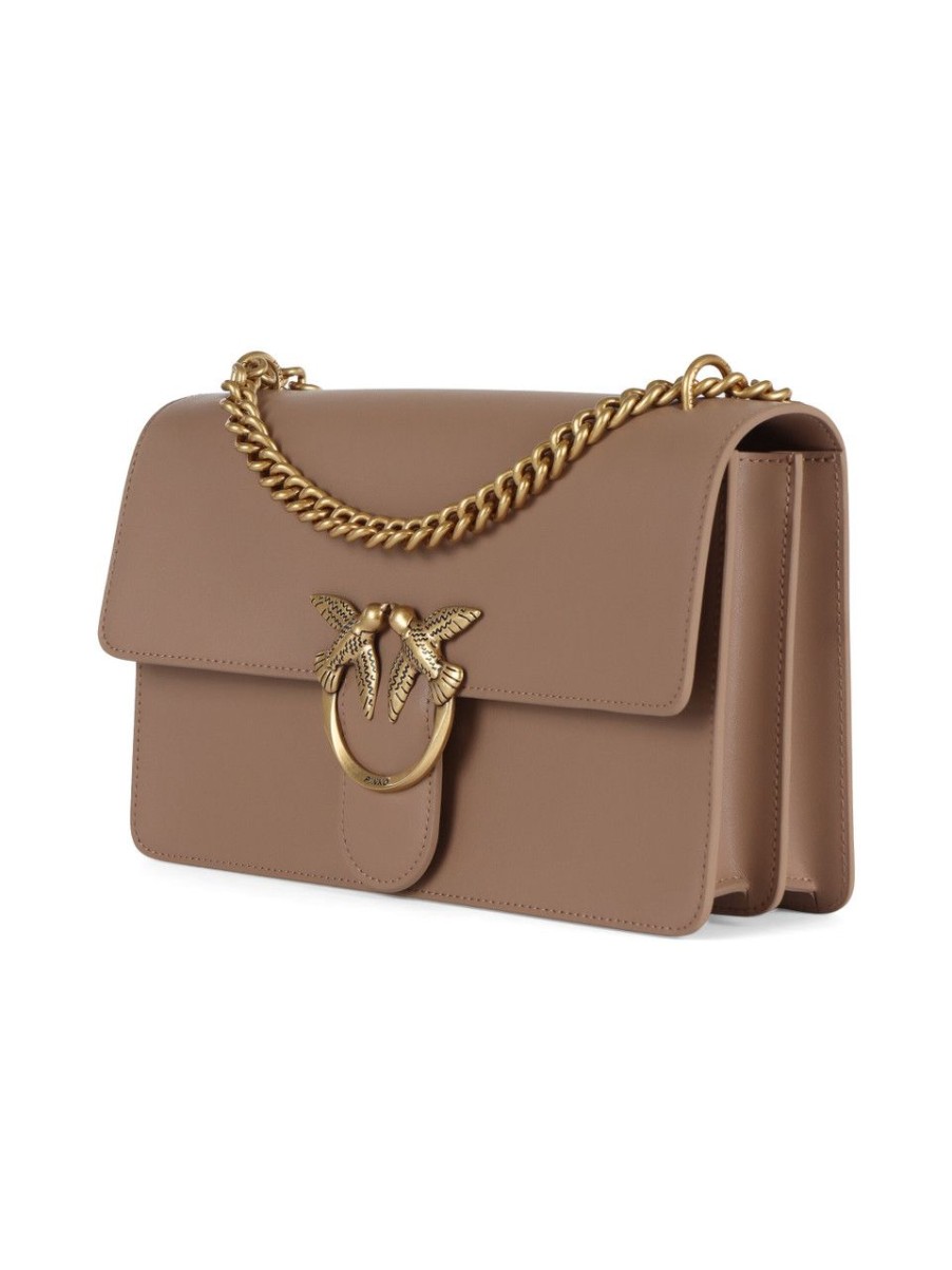 Donna PINKO | Borsa A Tracolla In Pelle Love One Classic Dc. Marrone Chiaro