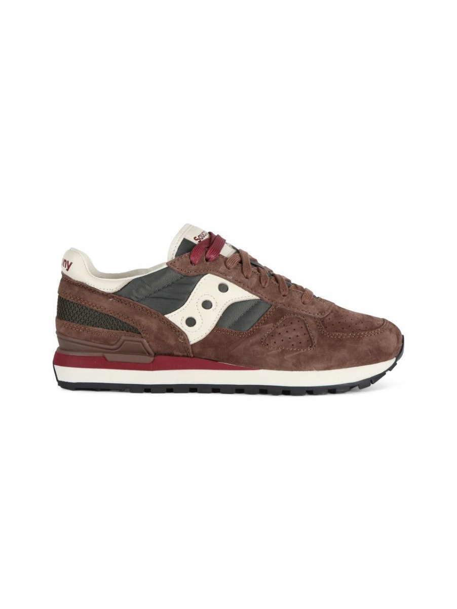 Uomo SAUCONY | Sneakers Shadow Original In Pelle E Tessuto Marrone