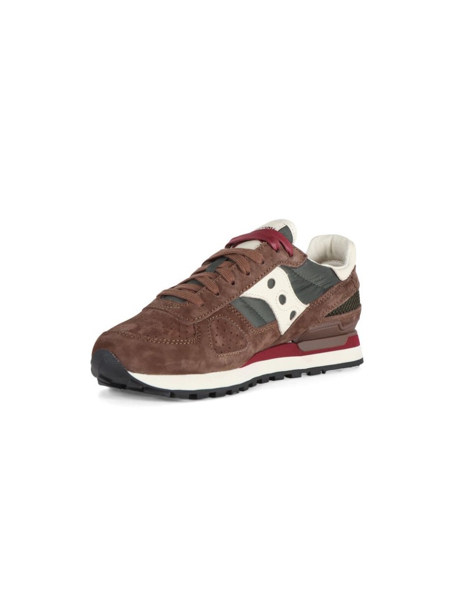 Uomo SAUCONY | Sneakers Shadow Original In Pelle E Tessuto Marrone