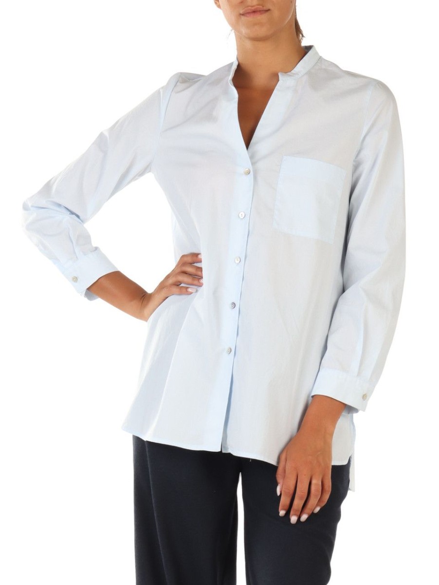 Donna ALESSIA SANTI | Camicia Oversize In Cotone Con Taschino Frontale Celeste