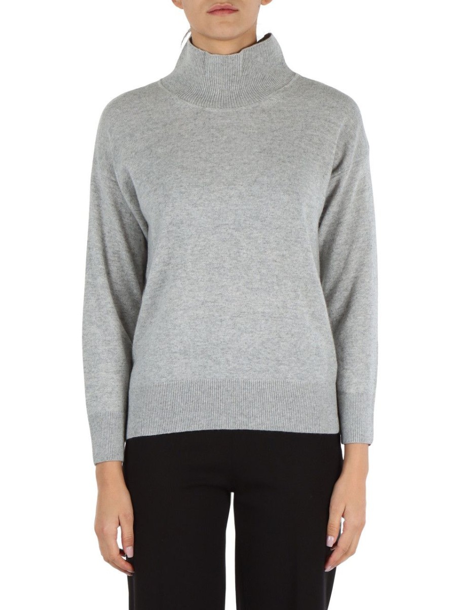 Donna ALPHA STUDIO | Maglia Lupetto In Misto Lana E Cashmere Grigio Chiaro