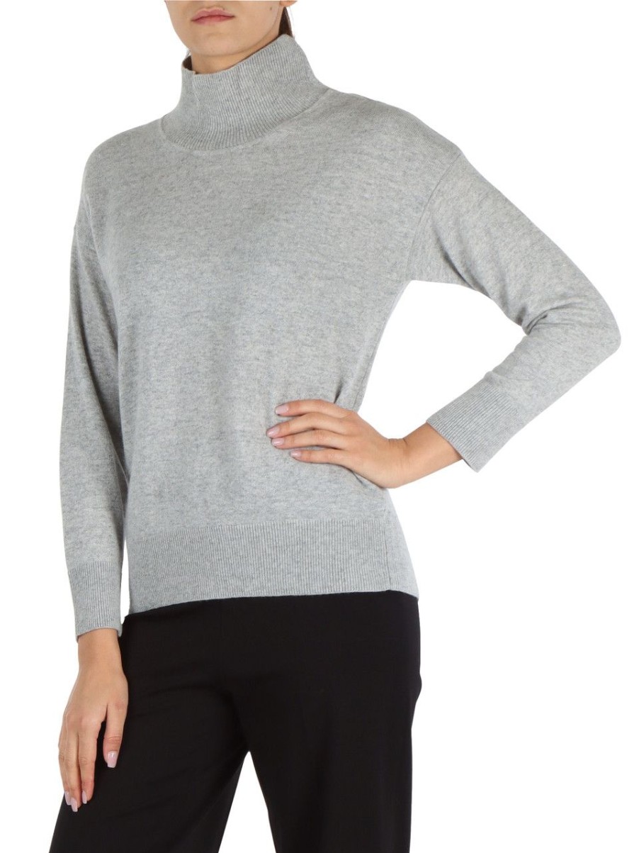 Donna ALPHA STUDIO | Maglia Lupetto In Misto Lana E Cashmere Grigio Chiaro