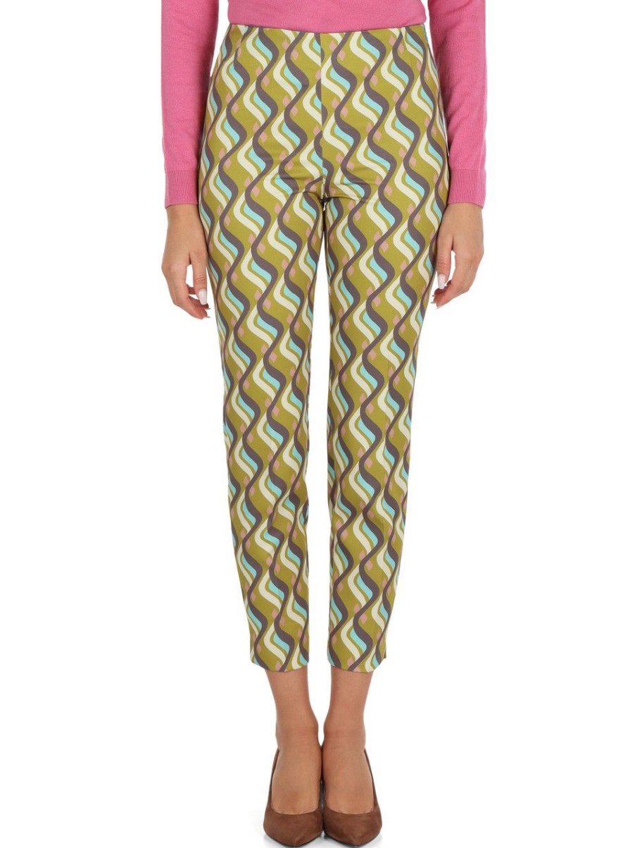 Donna MALìPARMI | Pantalone In Tessuto Stretch Lira Cady Print Verde Chiaro