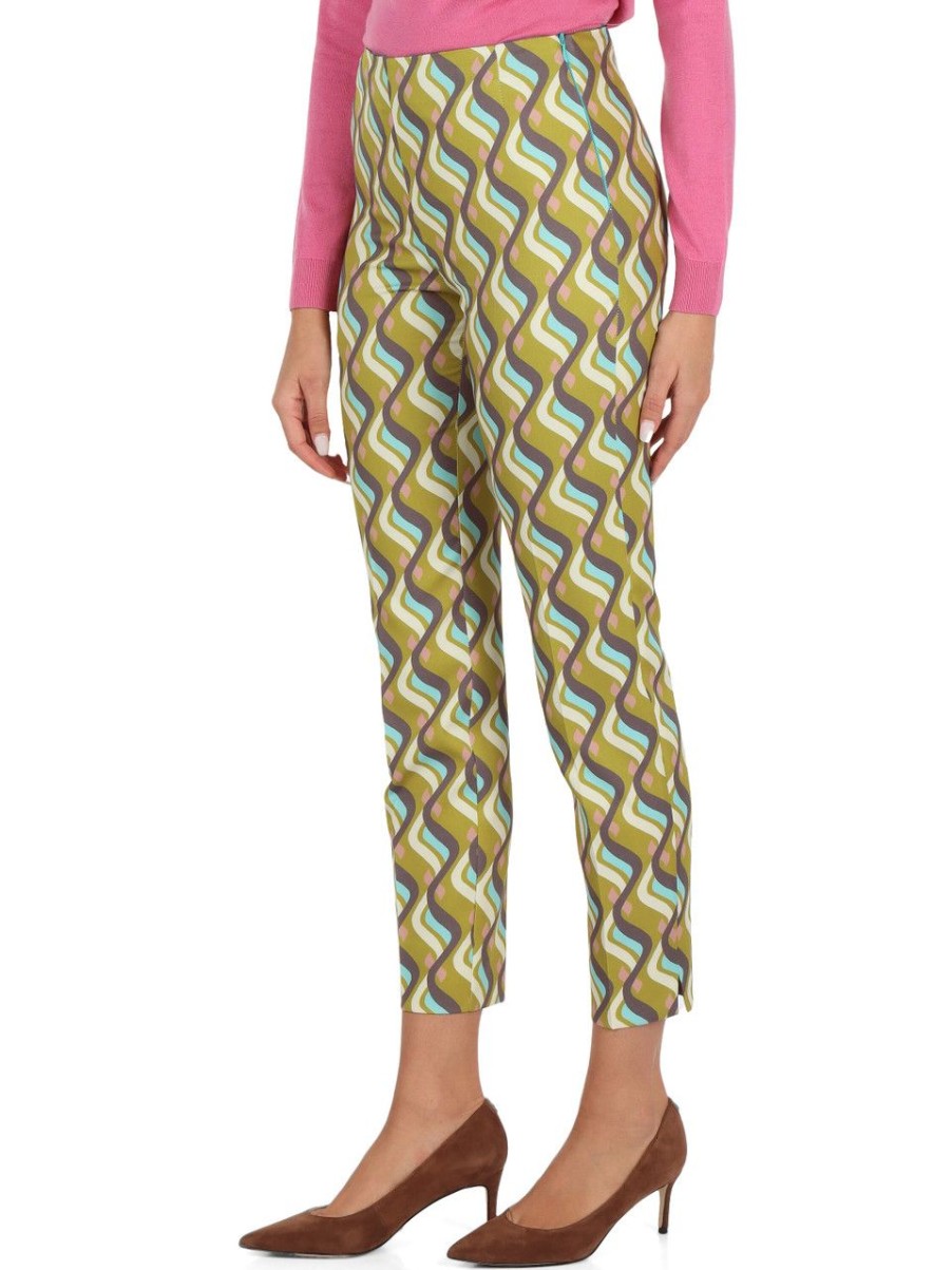 Donna MALìPARMI | Pantalone In Tessuto Stretch Lira Cady Print Verde Chiaro