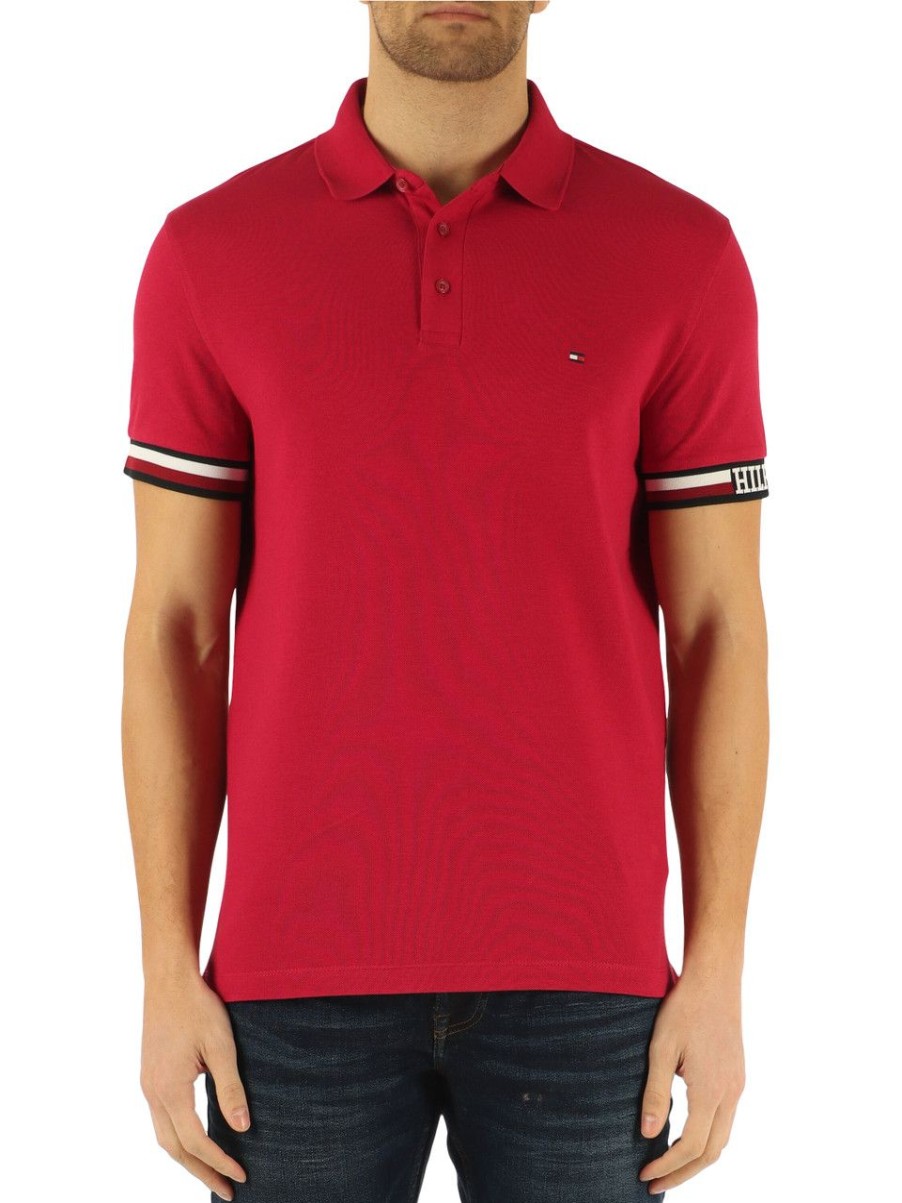 Uomo TOMMY HILFIGER | Polo Slim Fit In Misto Cotone E Viscosa Con Ricamo Logo Rosso Scuro