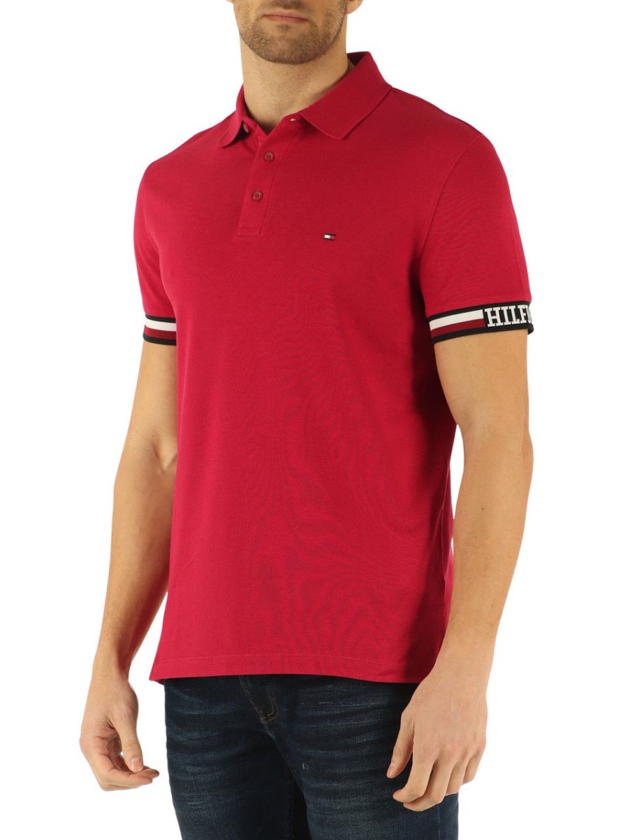 Uomo TOMMY HILFIGER | Polo Slim Fit In Misto Cotone E Viscosa Con Ricamo Logo Rosso Scuro