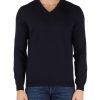 Uomo FAMA | Luxury: Maglia Collo A V In Lana Vergine Merino Extrafine Blu Scuro