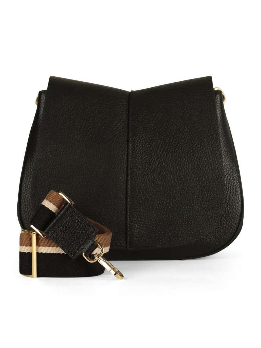 Donna GIANNI CHIARINI | Borsa A Tracolla Helena Round Small In Pelle Grana Dollaro Nero