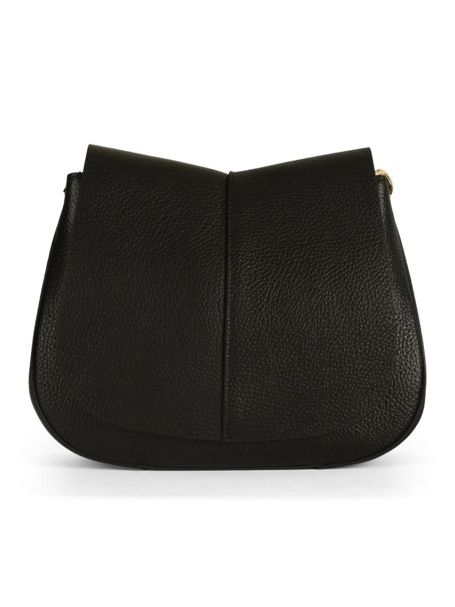 Donna GIANNI CHIARINI | Borsa A Tracolla Helena Round Small In Pelle Grana Dollaro Nero