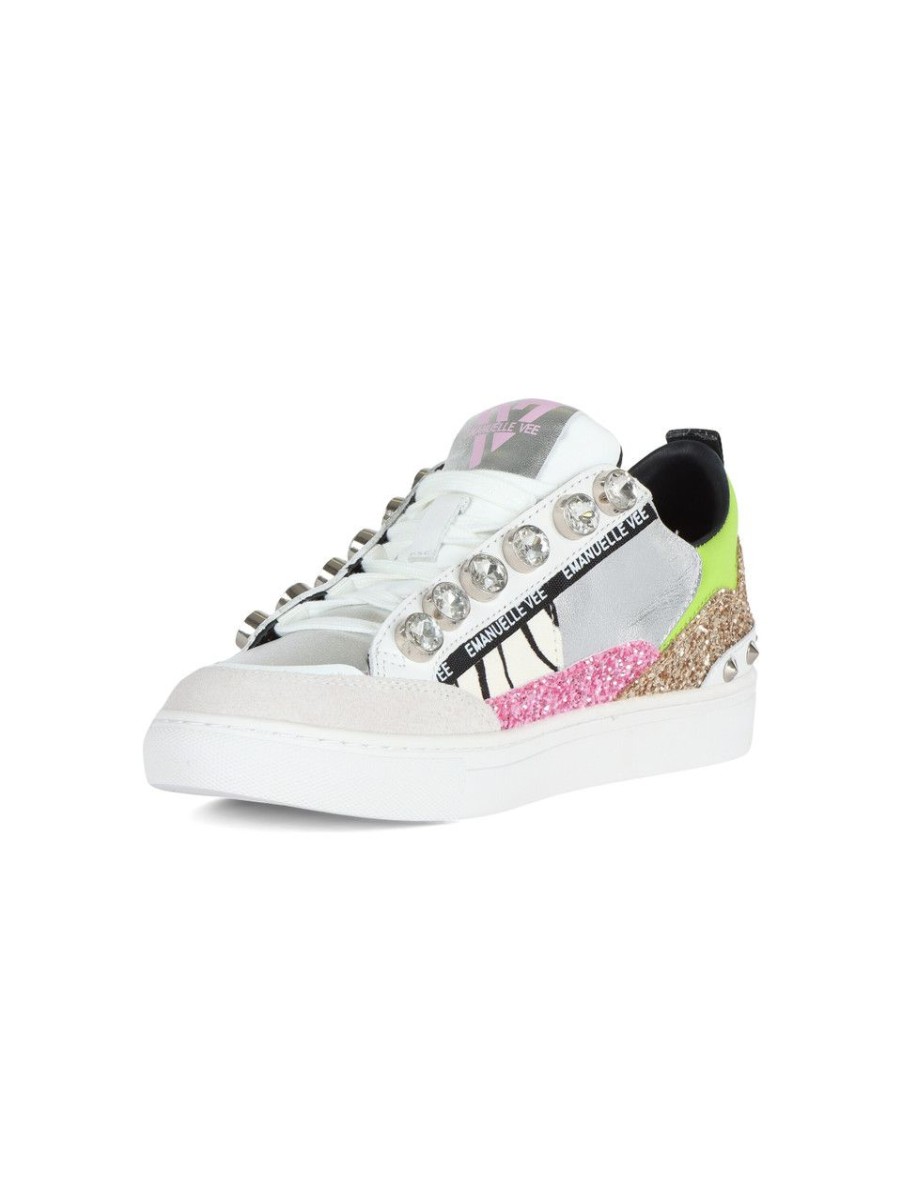 Donna EMANUELLE VEE | Sneakers In Pelle E Tessuto Con Glitters Argento