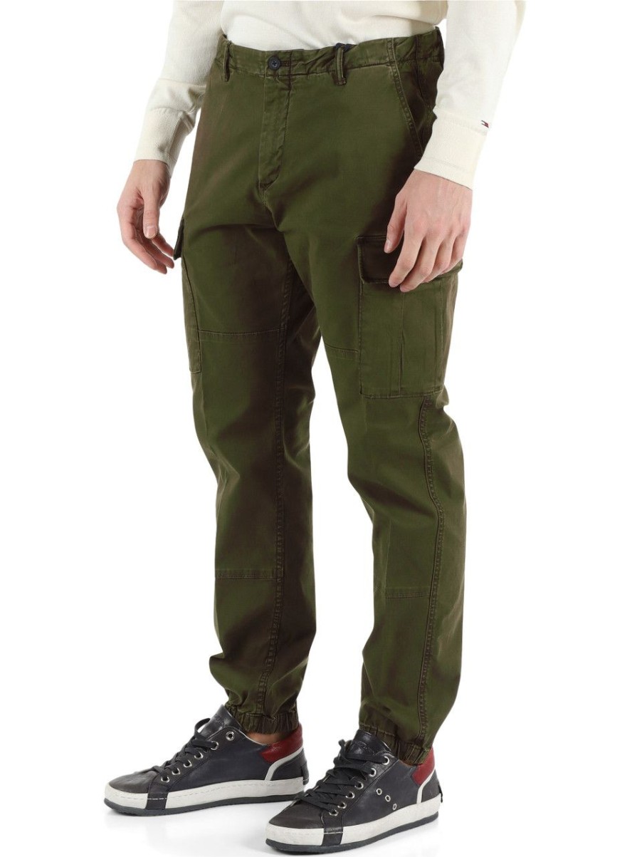 Uomo TOMMY HILFIGER | Pantalone Cargo In Cotone Stretch Verde Militare