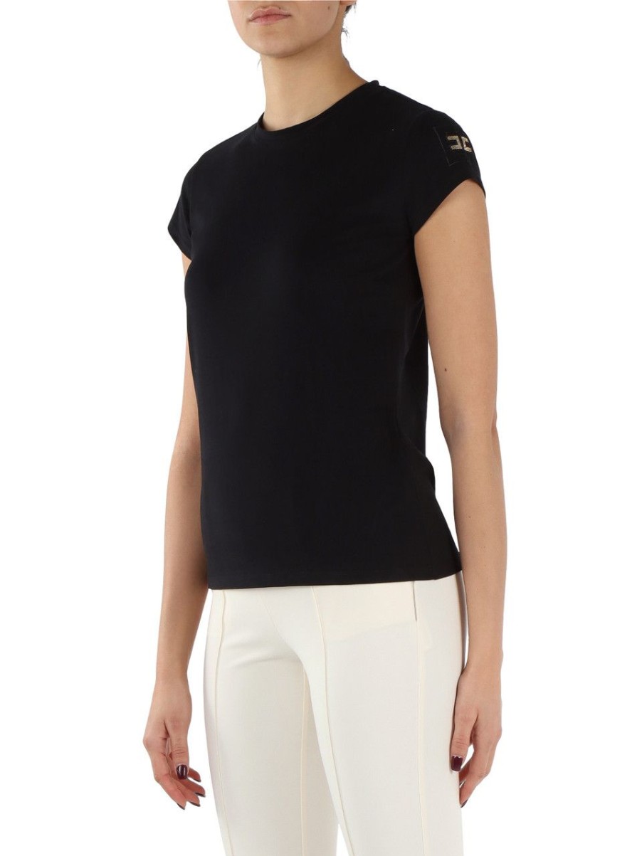 Donna ELISABETTA FRANCHI | T-Shirt In Cotone Con Ricamo Logo Nero