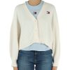 Donna TOMMY JEANS | Cardigan A Coste In Cotone Con Ricamo Logo Panna