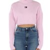 Donna TOMMY JEANS | Maglia Cropped In Cotone Con Patch Logo Frontale Rosa