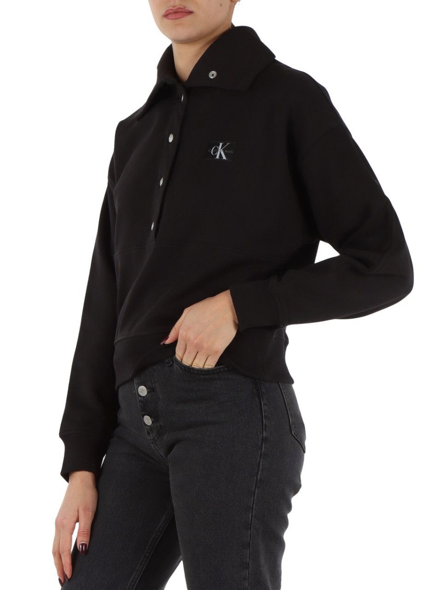 Donna CALVIN KLEIN JEANS | Felpa Collo Alto In Cotone Garzato Nero