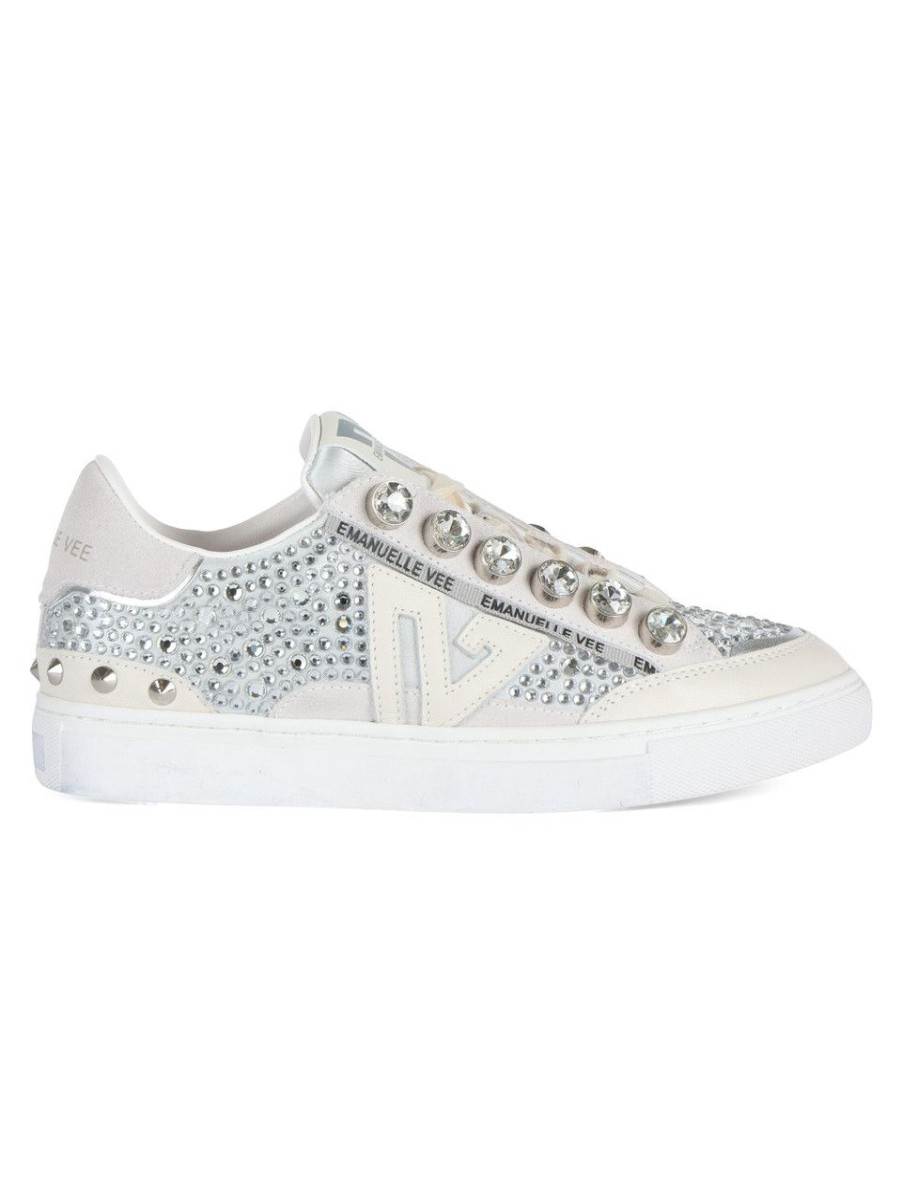 Donna EMANUELLE VEE | Sneakers In Pelle E Tessuto Con Strass Argento