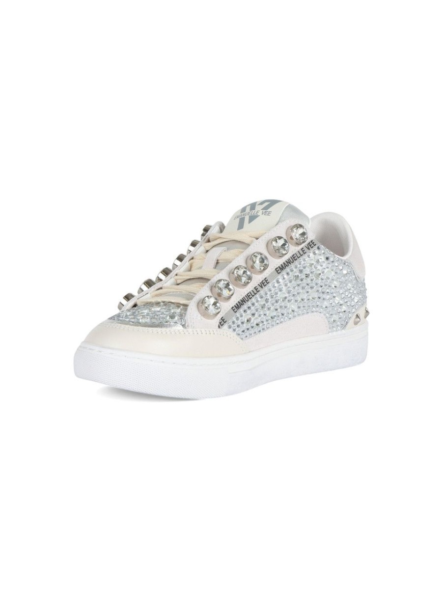 Donna EMANUELLE VEE | Sneakers In Pelle E Tessuto Con Strass Argento