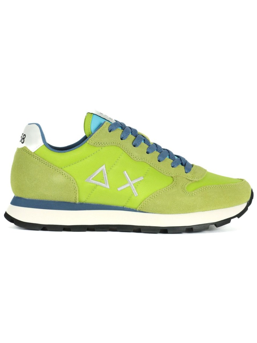 Uomo SUN68 | Sneakers In Pelle E Tessuto Tom Solid Lime