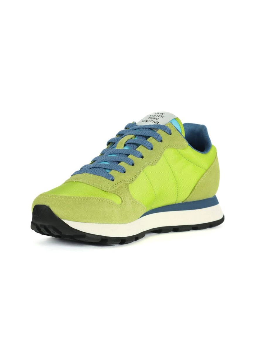 Uomo SUN68 | Sneakers In Pelle E Tessuto Tom Solid Lime